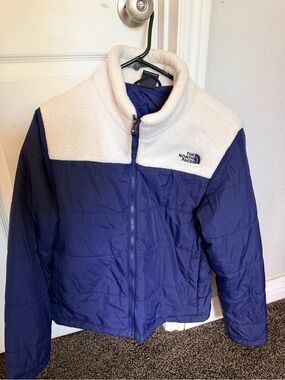 The North Face Navy Jacket with Cream Sherpa Trim